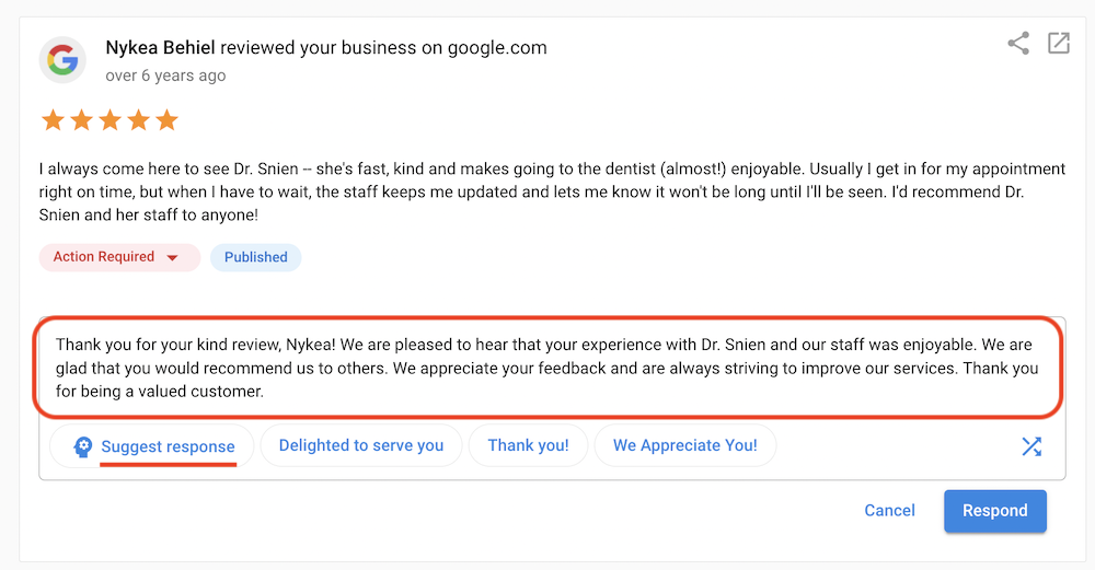 Open AI suggested response